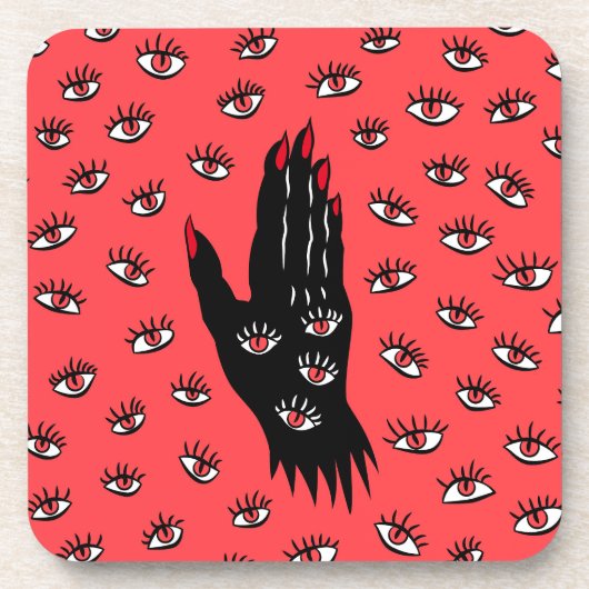 Gotische Halloween kunst - Zwarte Hand Spooky Ogen Bier Onderzetter (Voorkant)