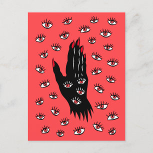 Gotische Halloween kunst - Zwarte Hand Spooky Ogen Briefkaart