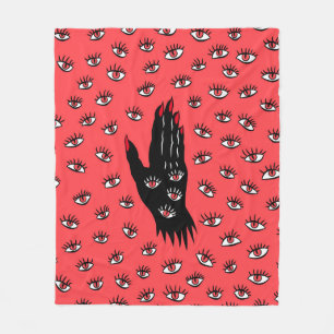 Gotische Halloween kunst - Zwarte Hand Spooky Ogen Fleece Deken