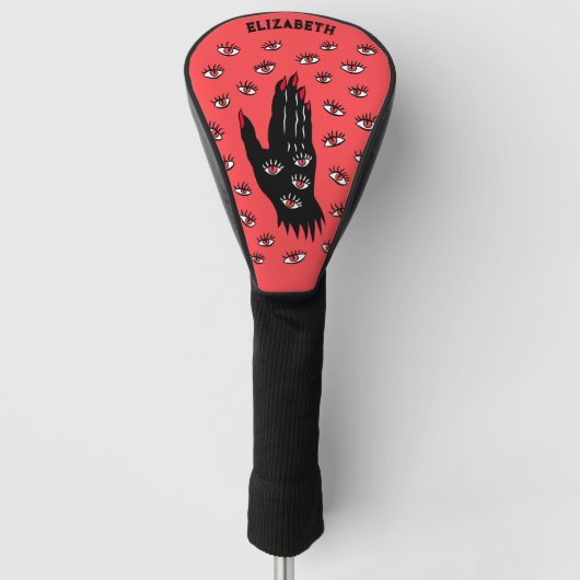 Gotische Halloween kunst - Zwarte Hand Spooky Ogen Golfheadcover (Voorkant)