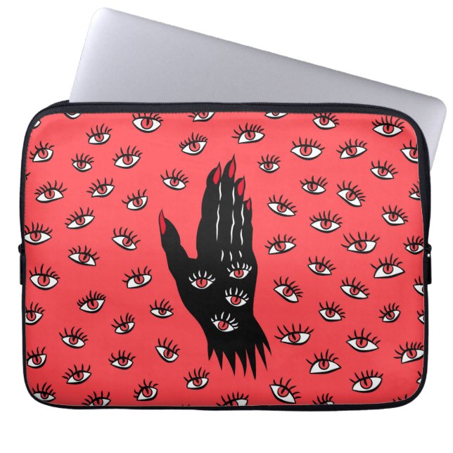 Gotische Halloween kunst - Zwarte Hand Spooky Ogen Laptop Sleeve (Voorkant)