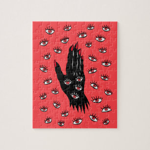 Gotische Halloween kunst - Zwarte Hand Spooky Ogen Legpuzzel