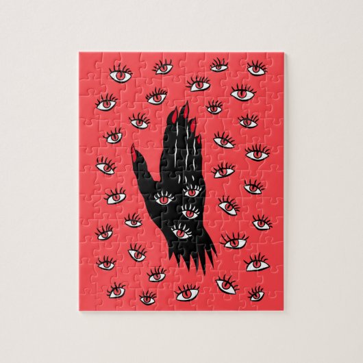 Gotische Halloween kunst - Zwarte Hand Spooky Ogen Legpuzzel (Verticaal)