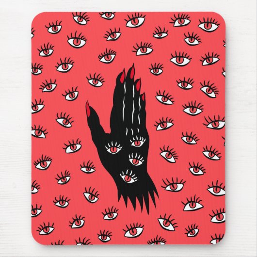 Gotische Halloween kunst - Zwarte Hand Spooky Ogen Muismat (Voorkant)