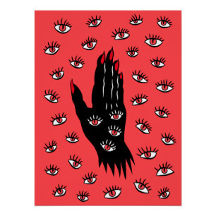 Gotische Halloween kunst - Zwarte Hand Spooky Ogen Perfect Poster