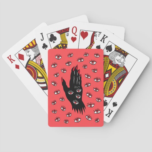 Gotische Halloween kunst - Zwarte Hand Spooky Ogen Pokerkaarten (Achterkant)