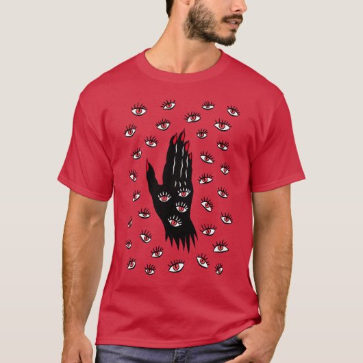 Gotische Halloween kunst - Zwarte Hand Spooky Ogen T-shirt (Voorkant)