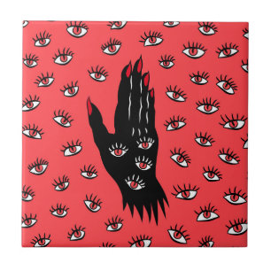 Gotische Halloween kunst - Zwarte Hand Spooky Ogen Tegeltje