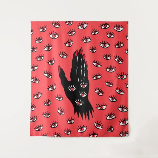 Gotische Halloween kunst - Zwarte Hand Spooky Ogen Wandkleed (Voorkant)