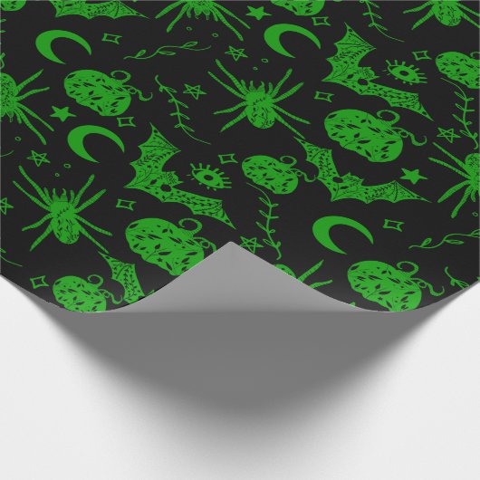 Gotische Halloween Magic Green Cadeaupapier (Hoek)