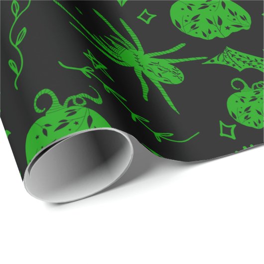 Gotische Halloween Magic Green Cadeaupapier (Rol Hoek)