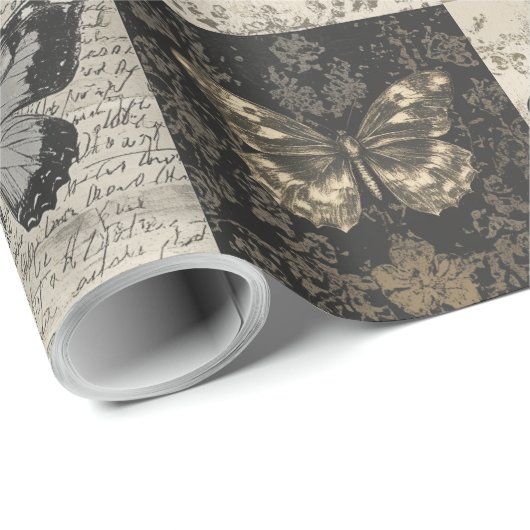 Gotische Halloween Moth Collage Cadeaupapier (Rol Hoek)