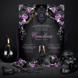Gotische Halloween Paarse Zwarte Prinses Quinceane Kaart
