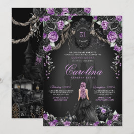 Gotische Halloween Paarse Zwarte Prinses Quinceane Kaart