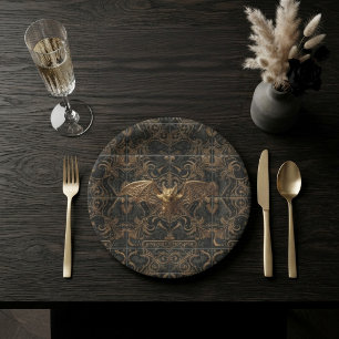 Gotische Halloween papieren borden met gouden vlee Bordje