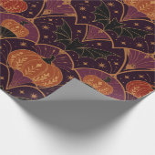 Gotische Halloween Pompoen & Vleermuis Damast Cadeaupapier (Hoek)