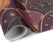 Gotische Halloween Pompoen & Vleermuis Damast Cadeaupapier (Rol Hoek)