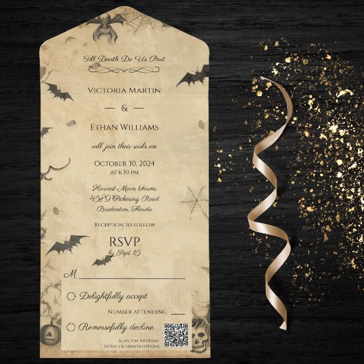 Gotische Halloween QR-code All In One Uitnodiging