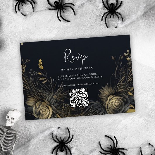 Gotische Halloween QR Code Bruiloft RSVP Kaartje