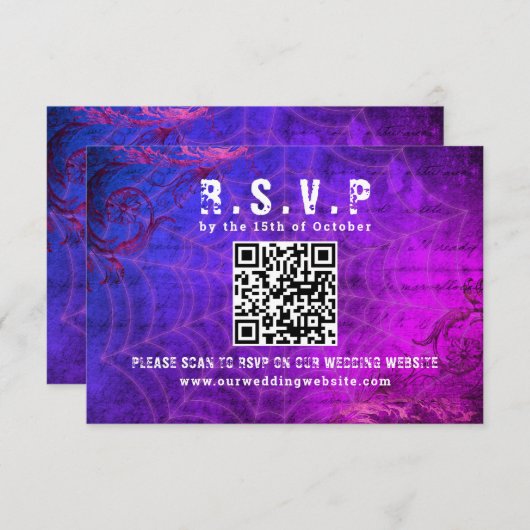 Gotische Halloween QR Code Bruiloft RSVP Kaartje (Voorkant / Achterkant)