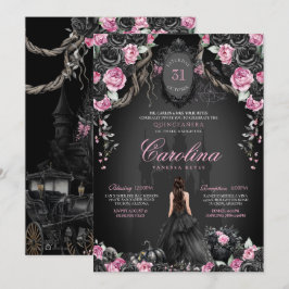 Gotische Halloween Quinceanera Zwart & Roze Prinse Kaart