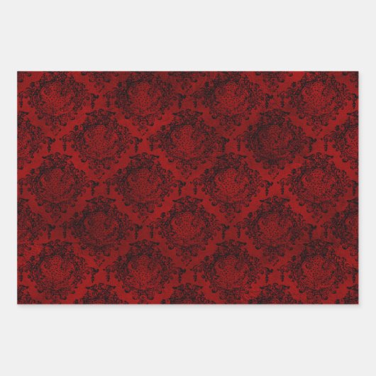 Gotische Halloween: rode strepen, schedels en dama Inpakpapier Vel (Voorkant 2)