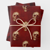 Gotische Halloween: rode strepen, schedels en dama Inpakpapier Vel (In situ)