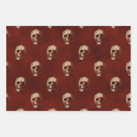 Gotische Halloween: rode strepen, schedels en dama Inpakpapier Vel (Voorkant)