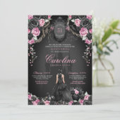 Gotische Halloween Roze Zwart Prinses Quinceanera Kaart (Staand voorkant)