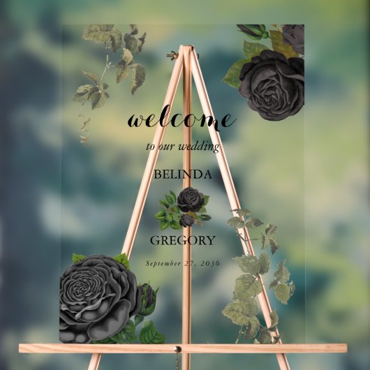 Gotische Halloween Rozen Wit Bruiloft Welkomstbord Acryl Bord (Neutraal)