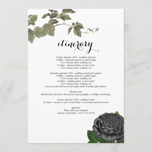 Gotische Halloween Rozen Wit Huwelijksroute Programmakaart (Achterkant)