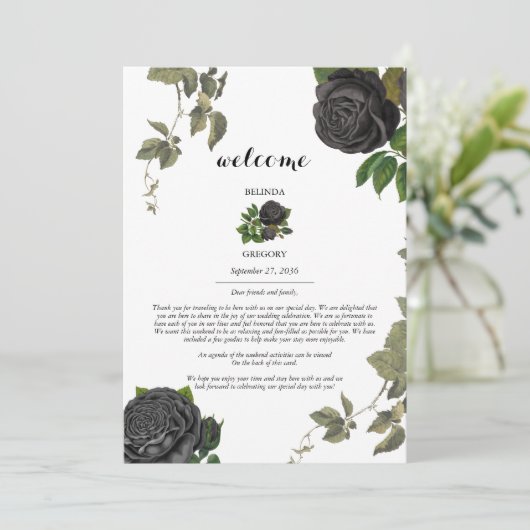 Gotische Halloween Rozen Wit Huwelijksroute Programmakaart (Staand voorkant)