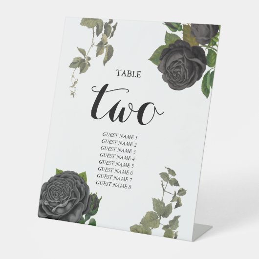 Gotische Halloween Rozen Witte Bruiloft Tafel Numm Reclamebord Met Voetstuk (Voorkant)