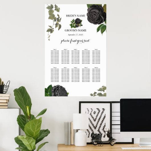 Gotische Halloween Rozen Witte Bruiloft Zitkaarten Poster (Thuiskantoor)