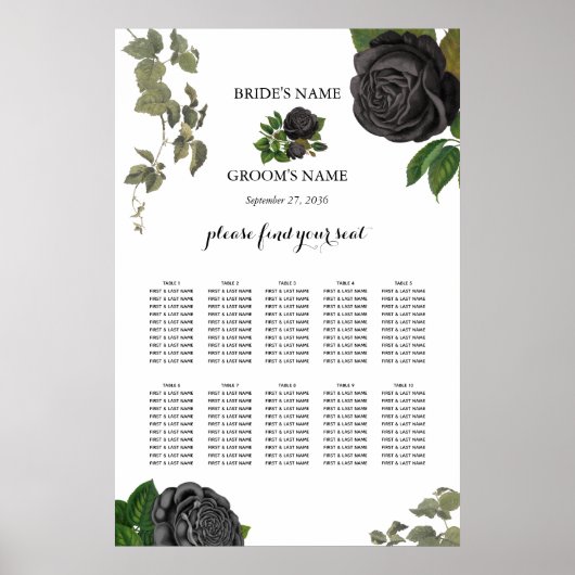 Gotische Halloween Rozen Witte Bruiloft Zitkaarten Poster (Voorkant)