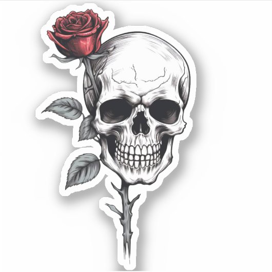 Gotische Halloween schedel en Roos Sticker (Voorkant)