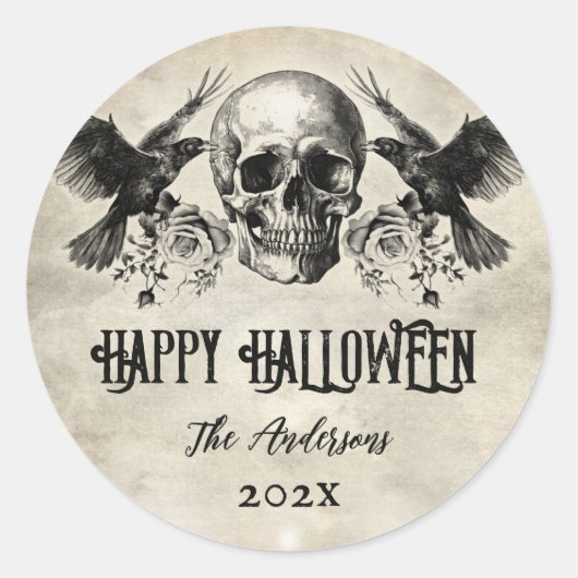 Gotische Halloween schedel kaars vleermuis raven z Ronde Sticker (Voorkant)