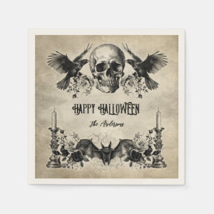 Gotische Halloween schedel kaars vleermuis raven z Servet