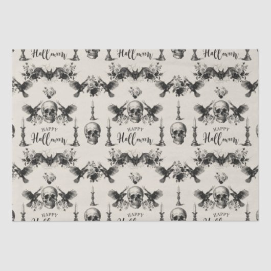 Gotische Halloween schedel kaars vleermuis raven z Tissuepapier (Voorkant)