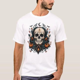 Gotische Halloween-schedel met pompoenen T-shirt