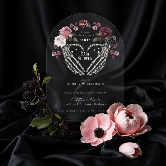 Gotische Halloween Skelet Handen Hart Baby shower Acryl Uitnodigingen