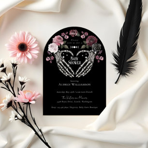 Gotische Halloween Skelet Handen Hart Baby shower Kaart