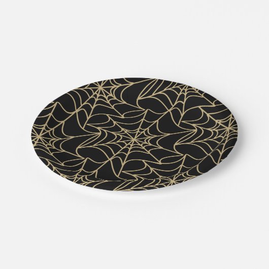 Gotische Halloween Spin Web Gold Papieren Bordje (Gekanteld)