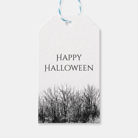 Gotische Halloween spookachtige Bossen zwart wit Cadeaulabel (Voorkant)