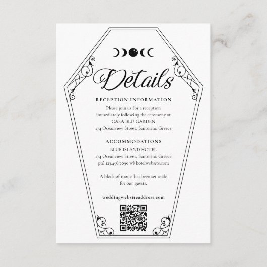 Gotische Halloween Trouwkist & Bloemenschedel Informatiekaartje (Voorkant)