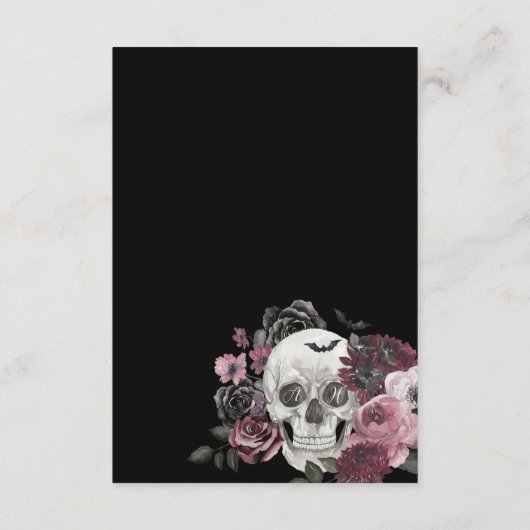 Gotische Halloween Trouwkist & Bloemenschedel Informatiekaartje