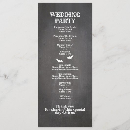 Gotische Halloween welkomstmenu huwelijksceremonie Programmakaart (Achterkant)
