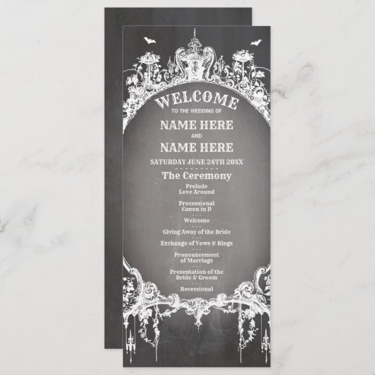 Gotische Halloween welkomstmenu huwelijksceremonie Programmakaart (Voorkant / Achterkant)