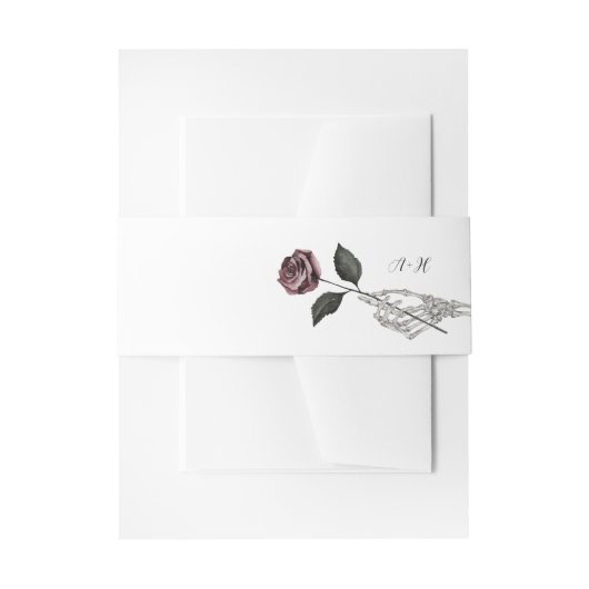 Gotische Halloween Zwart Bruiloft Skelet Hand Roos Uitnodigingen Wikkel (Voorkant Voorbeeld)