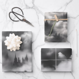 Gotische Halloween Zwart Kasteel Wolken Giften Inpakpapier Vel